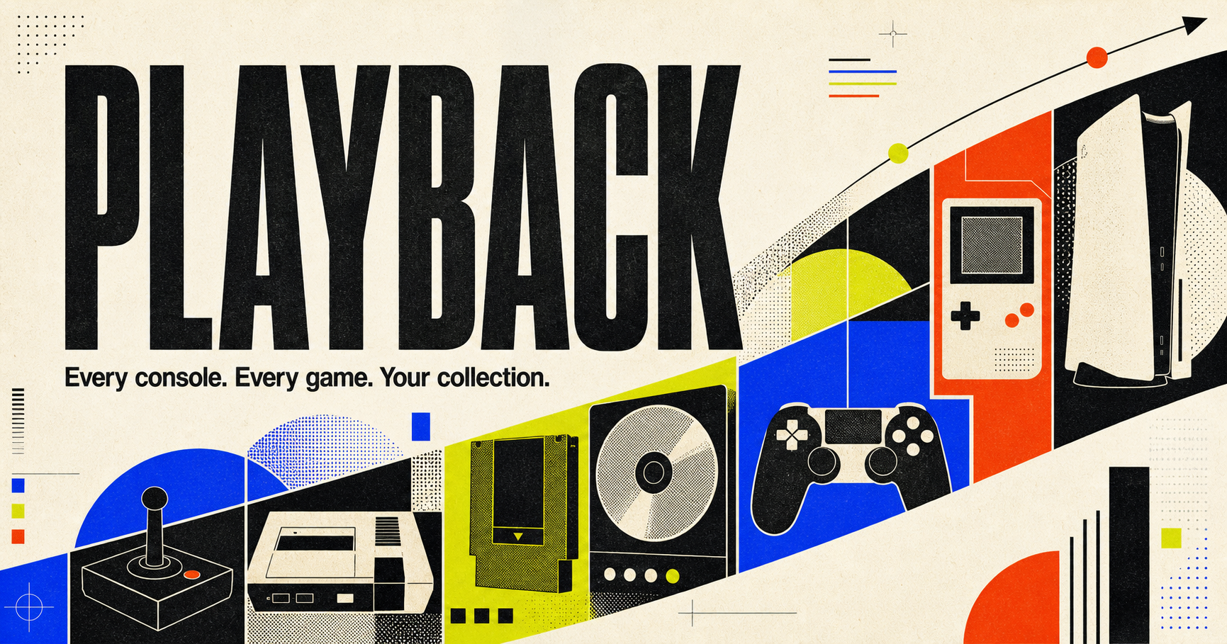 PLAYBACK artwork featuring classic and modern video game consoles